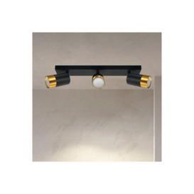 'Puzon' Black & Gold GU10 Adjustable Triple Three Head GU10 Ceiling Spotlight Bar Light
