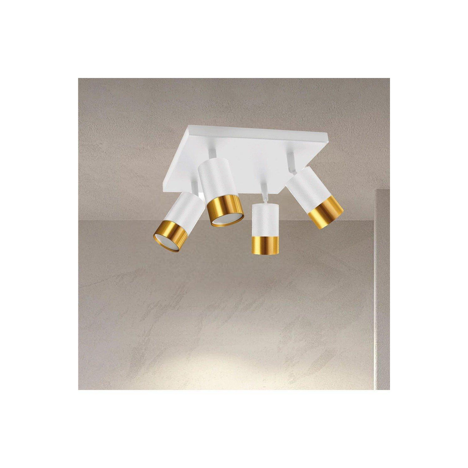 'Puzon' White & Gold GU10 Adjustable Four Head GU10 Ceiling Spotlight Bar Light - image 1