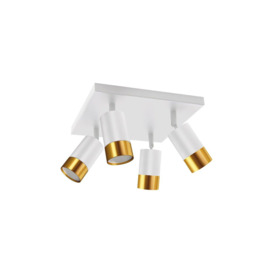 'Puzon' White & Gold GU10 Adjustable Four Head GU10 Ceiling Spotlight Bar Light - thumbnail 2