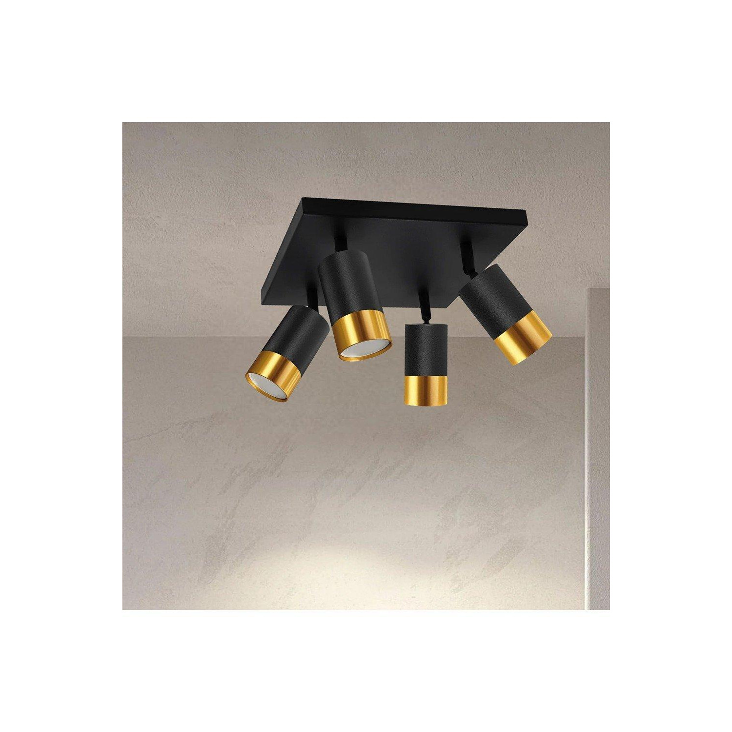 'Puzon'  Black & Gold GU10 Adjustable Four Head GU10 Ceiling Spotlight Bar Light - image 1