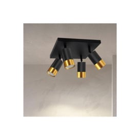'Puzon'  Black & Gold GU10 Adjustable Four Head GU10 Ceiling Spotlight Bar Light - thumbnail 1
