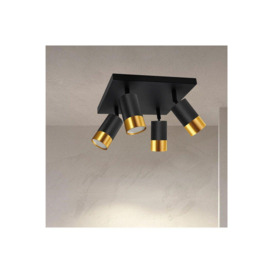 'Puzon'  Black & Gold GU10 Adjustable Four Head GU10 Ceiling Spotlight Bar Light