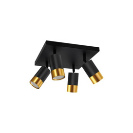 'Puzon'  Black & Gold GU10 Adjustable Four Head GU10 Ceiling Spotlight Bar Light - thumbnail 2