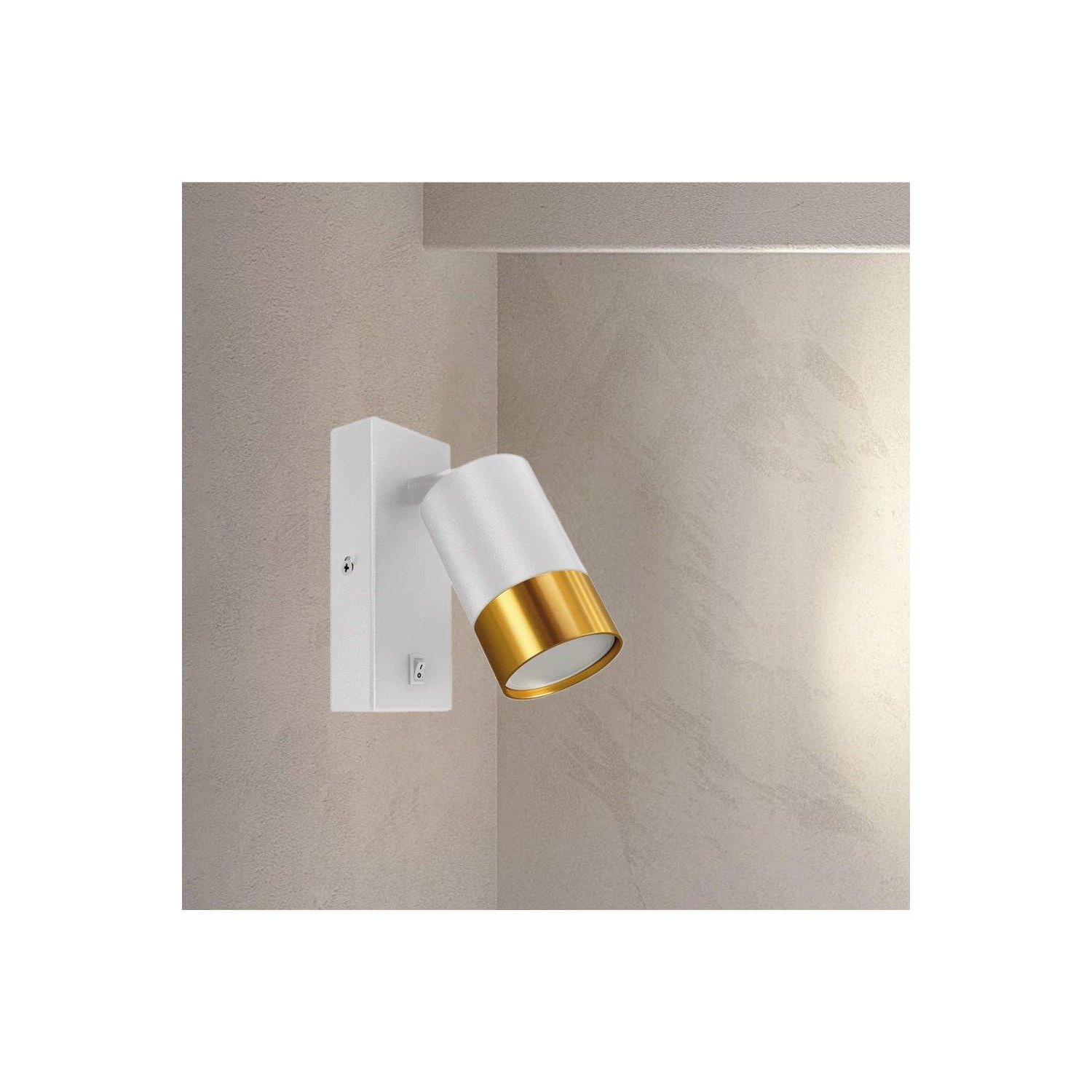 'Puzon'  White & Gold GU10 Adjustable Single GU10 Spotlight Wall Light with Switch - image 1