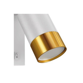 'Puzon'  White & Gold GU10 Adjustable Single GU10 Spotlight Wall Light with Switch - thumbnail 3