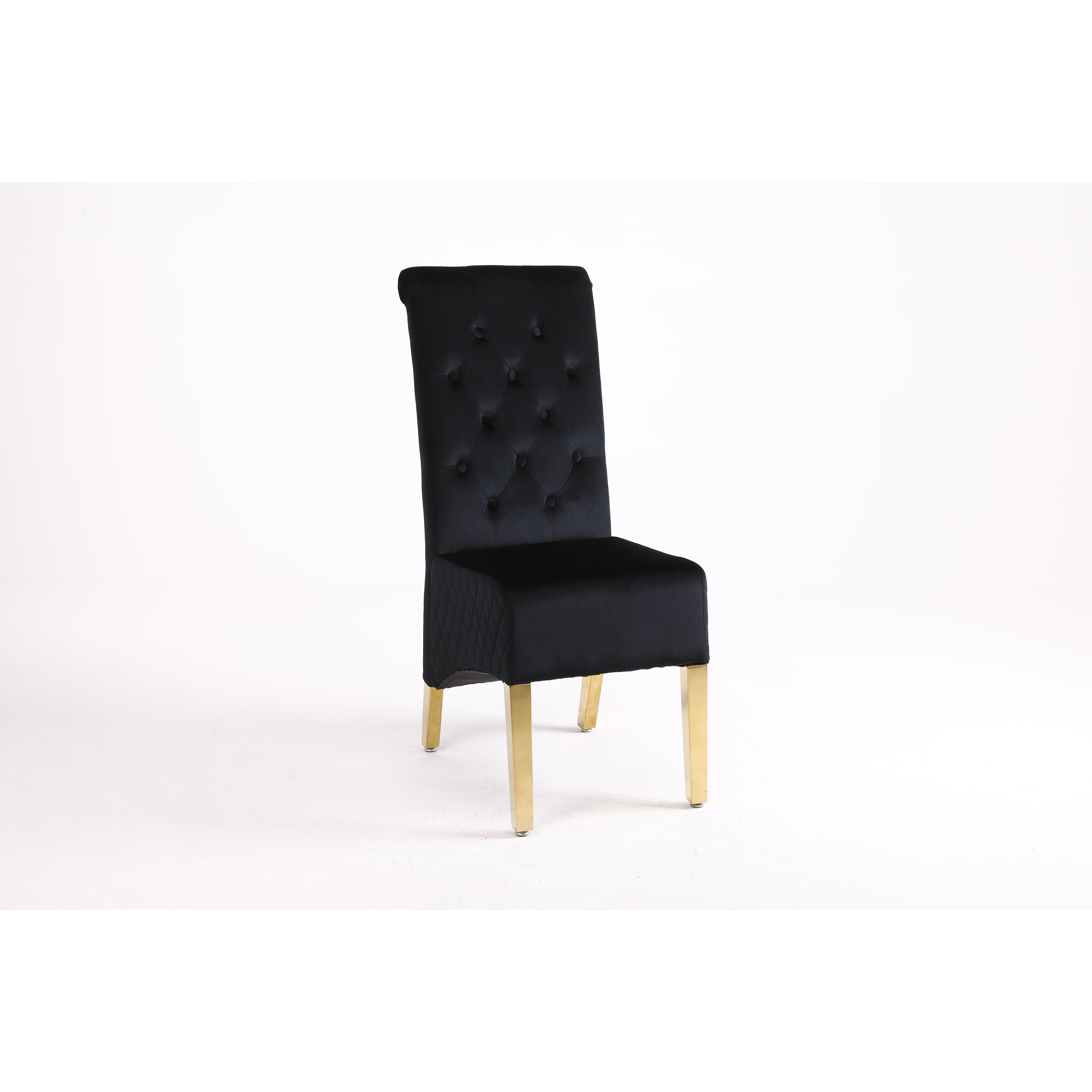 A Pair (x2)  Velvet High Back Dining Chairs with Golden Chrome Knocker & Legs - image 1