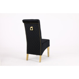 A Pair (x2)  Velvet High Back Dining Chairs with Golden Chrome Knocker & Legs - thumbnail 2
