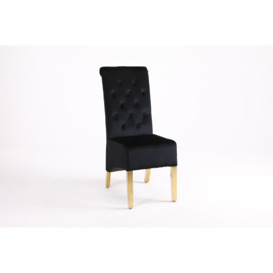 A Pair (x2)  Velvet High Back Dining Chairs with Golden Chrome Knocker & Legs - thumbnail 1