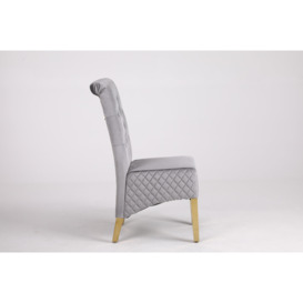 A Pair (x2)  Velvet High Back Dining Chairs with Golden Chrome Knocker & Legs - thumbnail 3