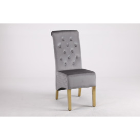 A Pair (x2)  Velvet High Back Dining Chairs with Golden Chrome Knocker & Legs - thumbnail 1