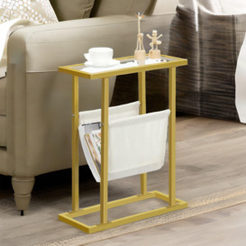 Gold Side Table With Tempered Glass - thumbnail 1