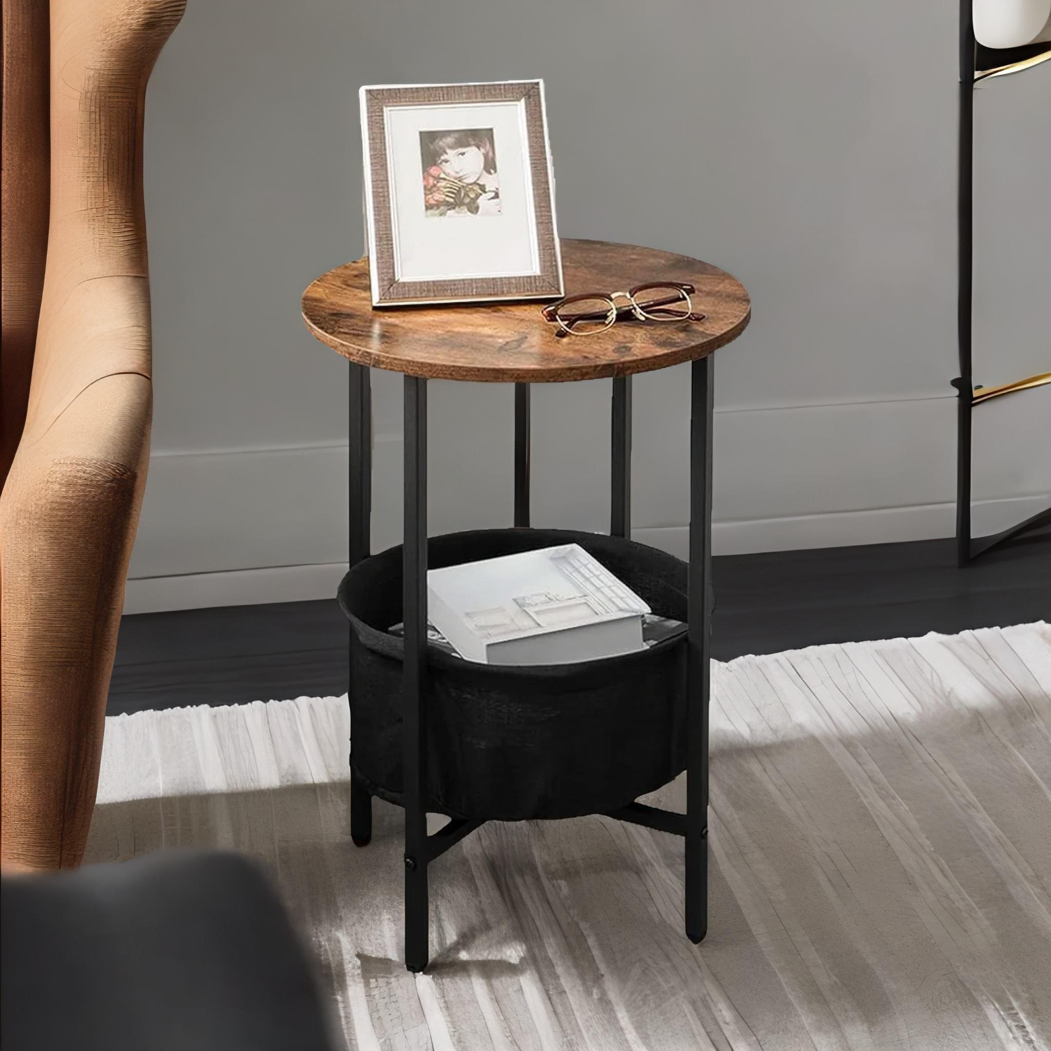 Bedside Lamp Table with Removable and Washable Storage Basket - image 1