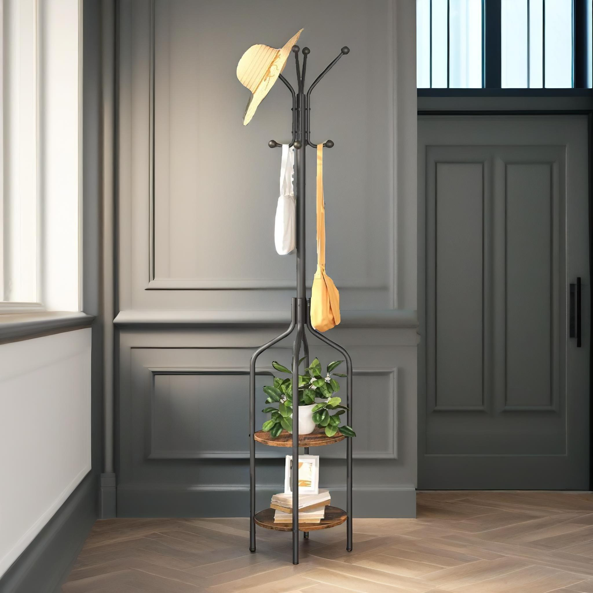 Coat Stand with 2 Shelves and 8 Hooks - image 1