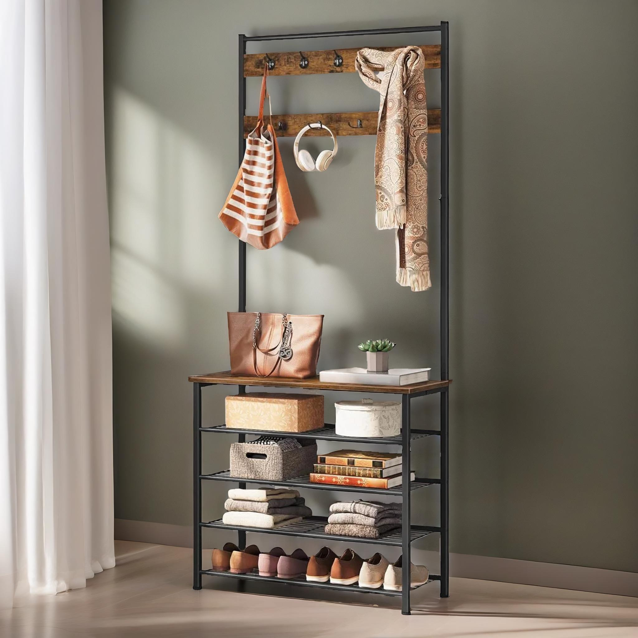 Coat Rack Stand With 5 Tier Shoe Bench - image 1