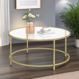 Industrial Tempered Glass Round Coffee Table Gold