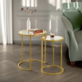 Set Of 2 Round Gold Nesting Tables With Tempered Glass