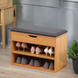 Wooden Shoe Storage Bench With Cushioned Seat 60CM