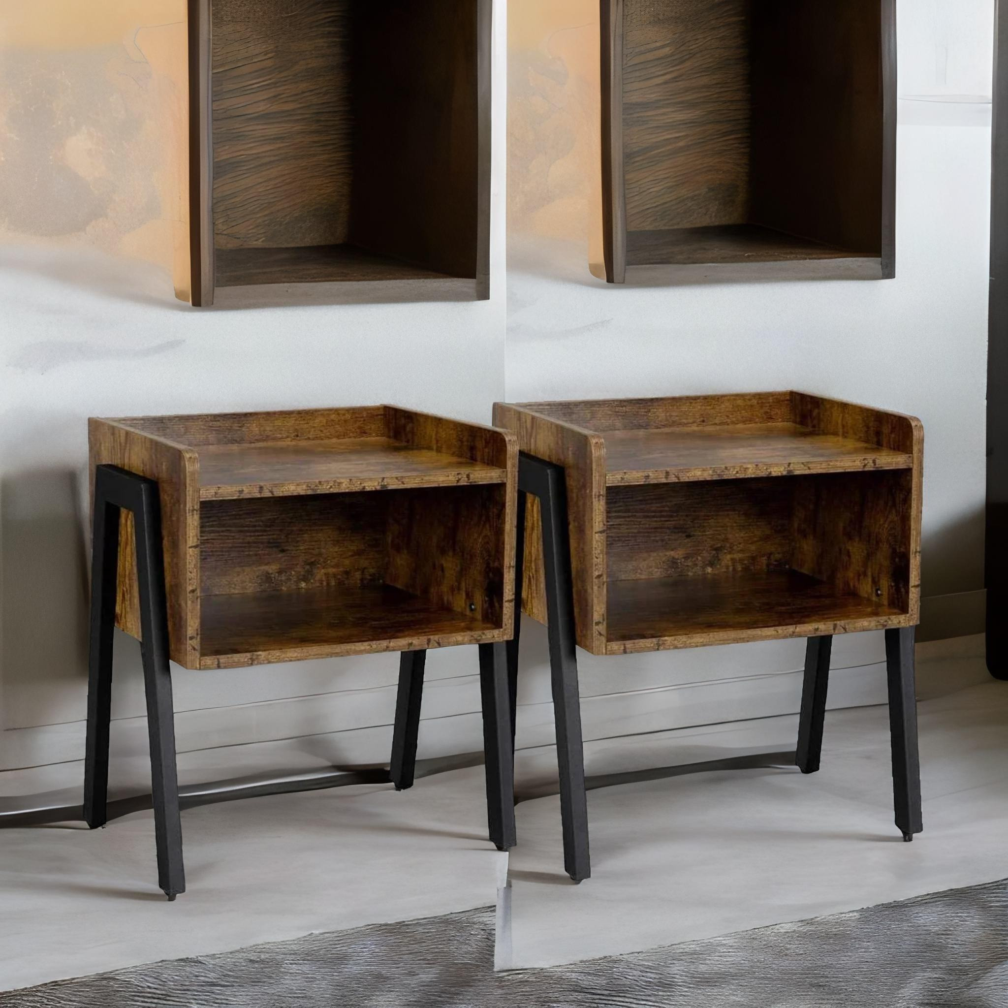 Set Of 2 Rustic Stackable Bedside Tables - image 1