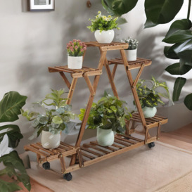 6 Tier Bamboo Wooden Plant Stand With Lockable Wheels - thumbnail 3