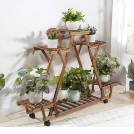 6 Tier Bamboo Wooden Plant Stand With Lockable Wheels - thumbnail 2