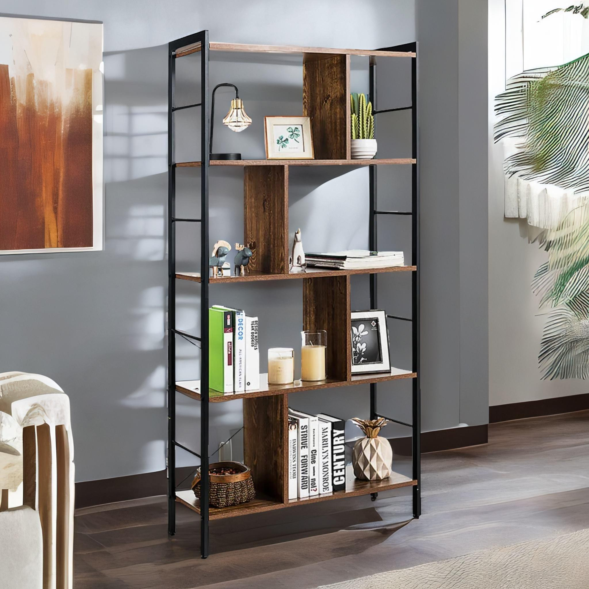 154CM Tall 5 Tier Bookcase With Metal Frame - image 1