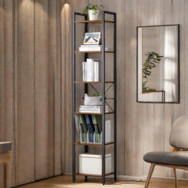 187.5CM Tall Bookcase Industrial Rustic Brown Free-Standing - thumbnail 1