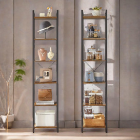 187.5CM Tall Bookcase Industrial Rustic Brown Free-Standing - thumbnail 2