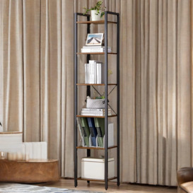 187.5CM Tall Bookcase Industrial Rustic Brown Free-Standing - thumbnail 3
