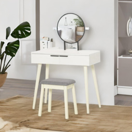 Dressing Table With Mirror And Cushioned Stool