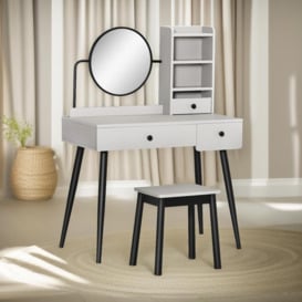 Dressing Table With Mirror And Stool Grey