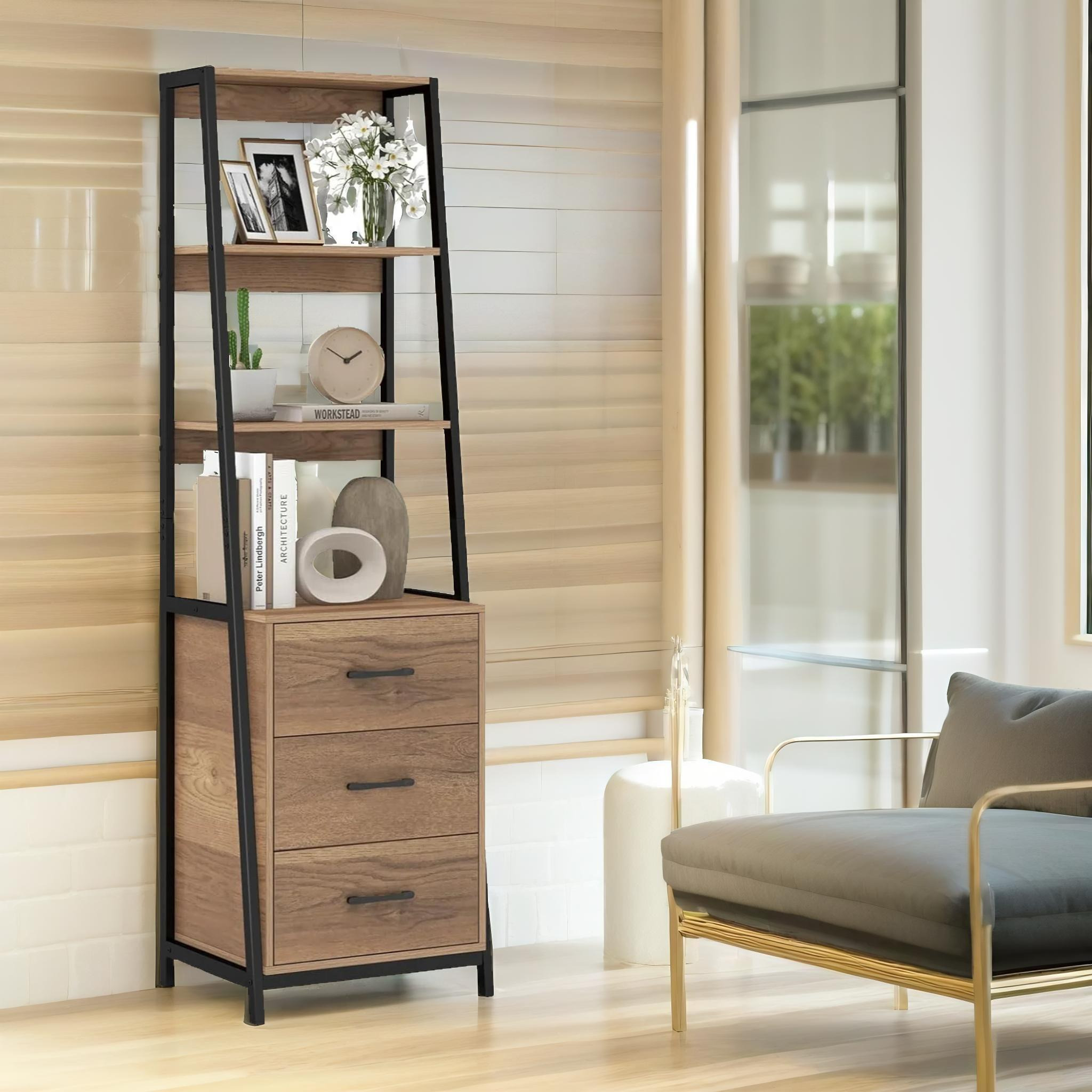 Industrial Bookcase Storage Cabinet With 3 Drawers - image 1