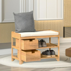 Shoe Storage Bench With Cushioned Seat & 2 Drawers