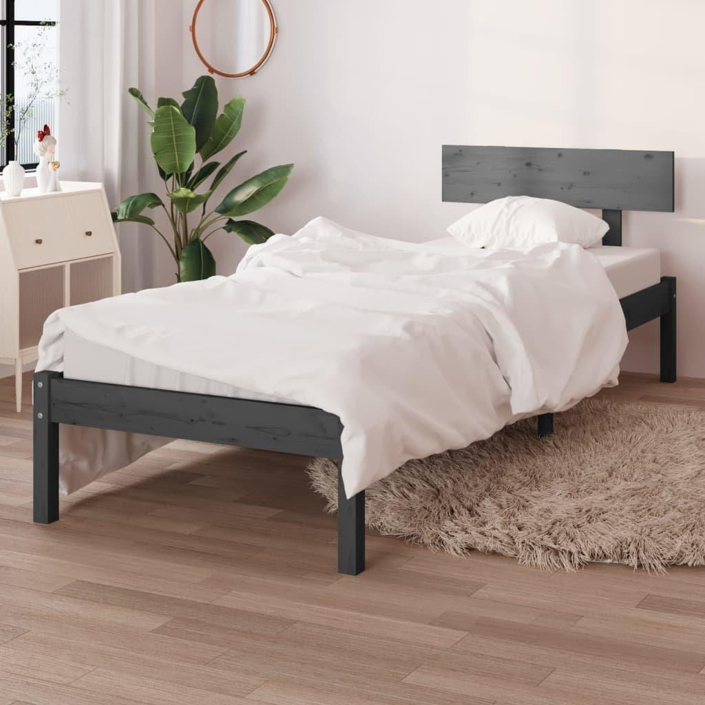 Bed Frame Grey Solid Wood Pine 100x200 cm - image 1