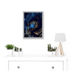 Abstract Dark Blue Gold Waves Modern Artwork Framed Wall Art Print A4 - thumbnail 3