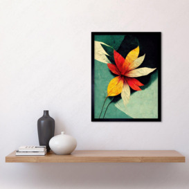 Wall Art Print Abstract Flowers Teal Red Yellow Art Framed - thumbnail 3