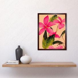 Exotic Pink Plumeria Flower Plant Blooms Watercolour Pencil Illustration Art Print Framed Poster Wall Decor 12x16 inch - thumbnail 2