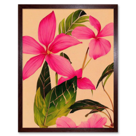 Exotic Pink Plumeria Flower Plant Blooms Watercolour Pencil Illustration Art Print Framed Poster Wall Decor 12x16 inch
