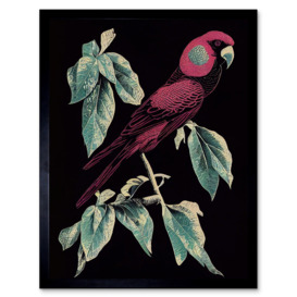 Burgundy Parakeet Retro Modern Vintage Tropical Jungle Art Print Framed Poster Wall Decor 12x16 inch