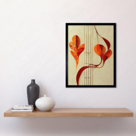 Wall Art Print Modern Abstract Orange Autumn Leaf and Musical Notes Music Staff Lines Art Framed - thumbnail 2
