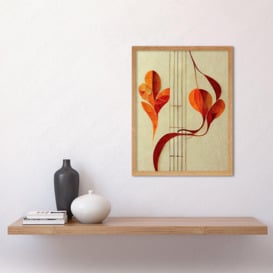 Modern Abstract Orange Autumn Leaf and Musical Notes Music Staff Lines Art Print Framed Poster Wall Decor 12x16 inch - thumbnail 3