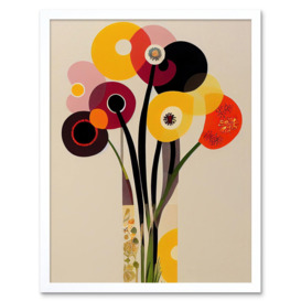 Abstract Retro Spring Summer Flowers Floral Yellow Burgundy Orange Bouquet Vase Art Print Framed Poster Wall Decor 12x16 inch
