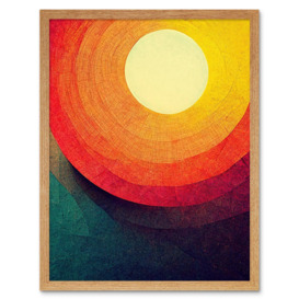 Abstract Sunrise Sunset Sunshine Retro Style Yellow Orange Cream Teal Art Print Framed Poster Wall Decor 12x16 inch - thumbnail 1