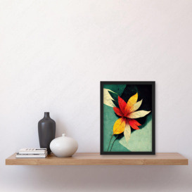 Abstract Flowers Teal Red Yellow Artwork Framed Wall Art Print A4 - thumbnail 2