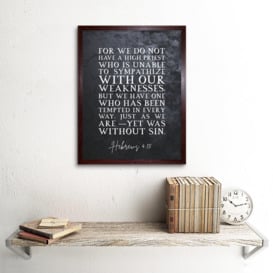 Hebrews 4:15 One Who Has Been Tempted Yet Was Without Sin Christian Bible Verse Quote Scripture Typography Art Print Framed Poster Wall Decor 12x16 inch - thumbnail 2