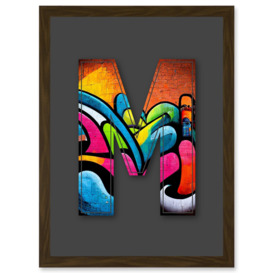 Letter M Tagging Orange Blue Pink Decorative Graffiti Mural Alphabet Initial Stencil Artwork Framed Wall Art Print A4 - thumbnail 1