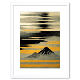 Modern Simple Mount Fuji Painting in Silver Grey Black Gold Artwork Framed Wall Art Print 9X7 Inch