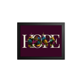 Floral Hope Typography Burgundy Premium Black Framed Wall Art Print