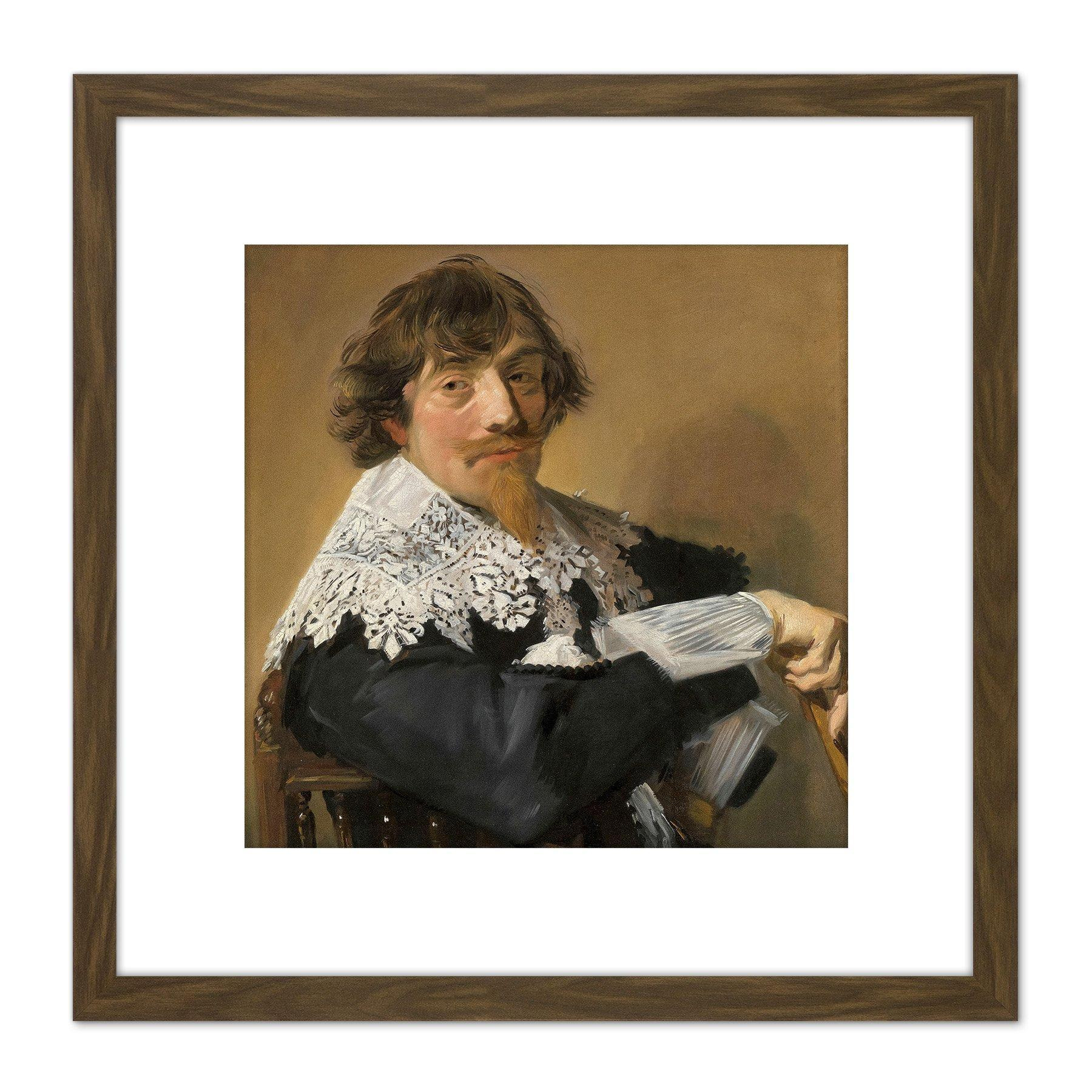 Frans Hals Portrait Of A Man Painting 8X8 Inch Square Wooden Framed Wall Art Print Picture with Mount - image 1