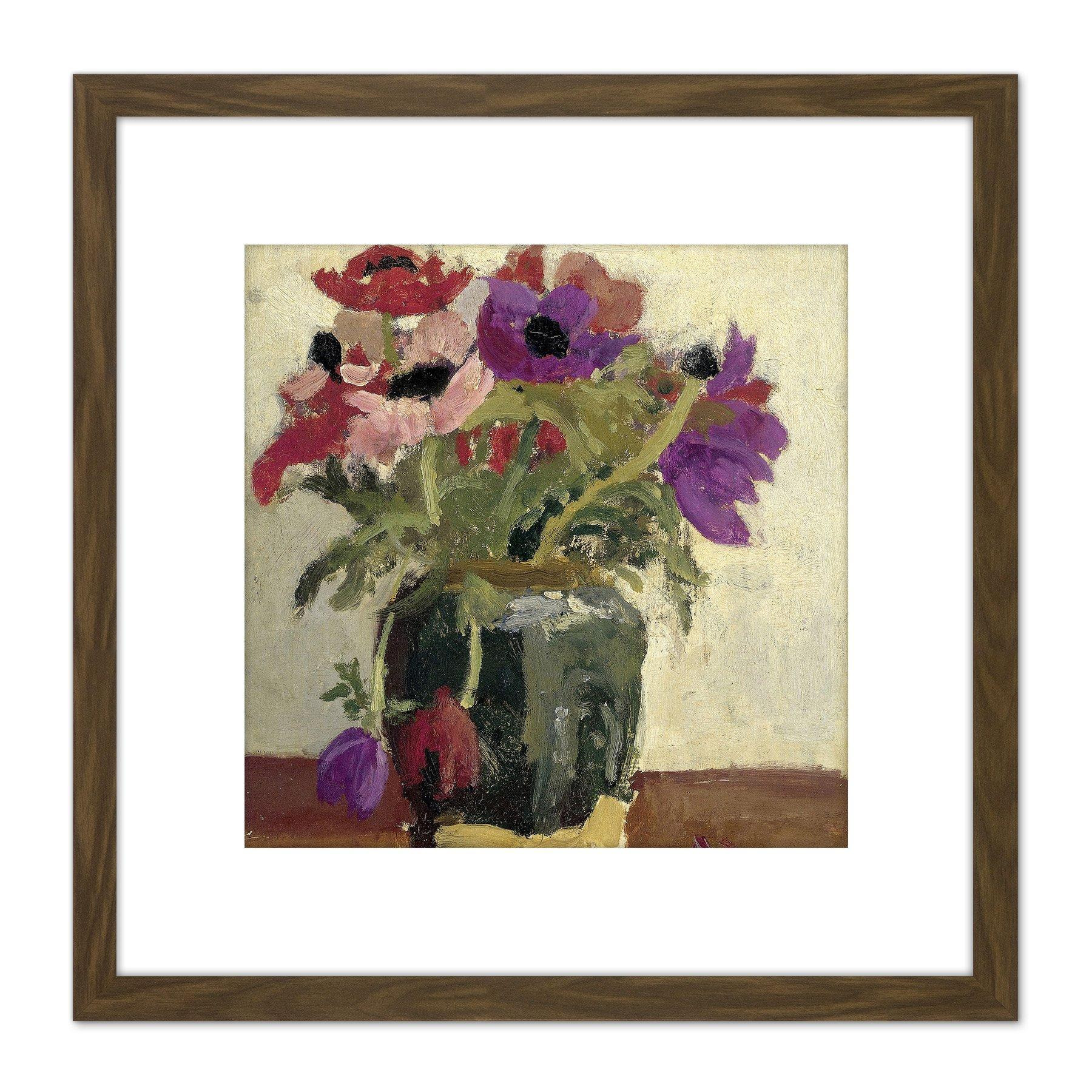 Breitner Ginger Pot With Anemones Painting 8X8 Inch Square Wooden Framed Wall Art Print Picture with Mount - image 1
