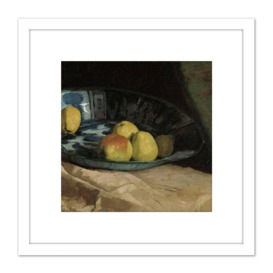 De Zwart Still Life Apples Delft Blue Bowl Painting 8X8 Inch Square Wooden Framed Wall Art Print Picture with Mount